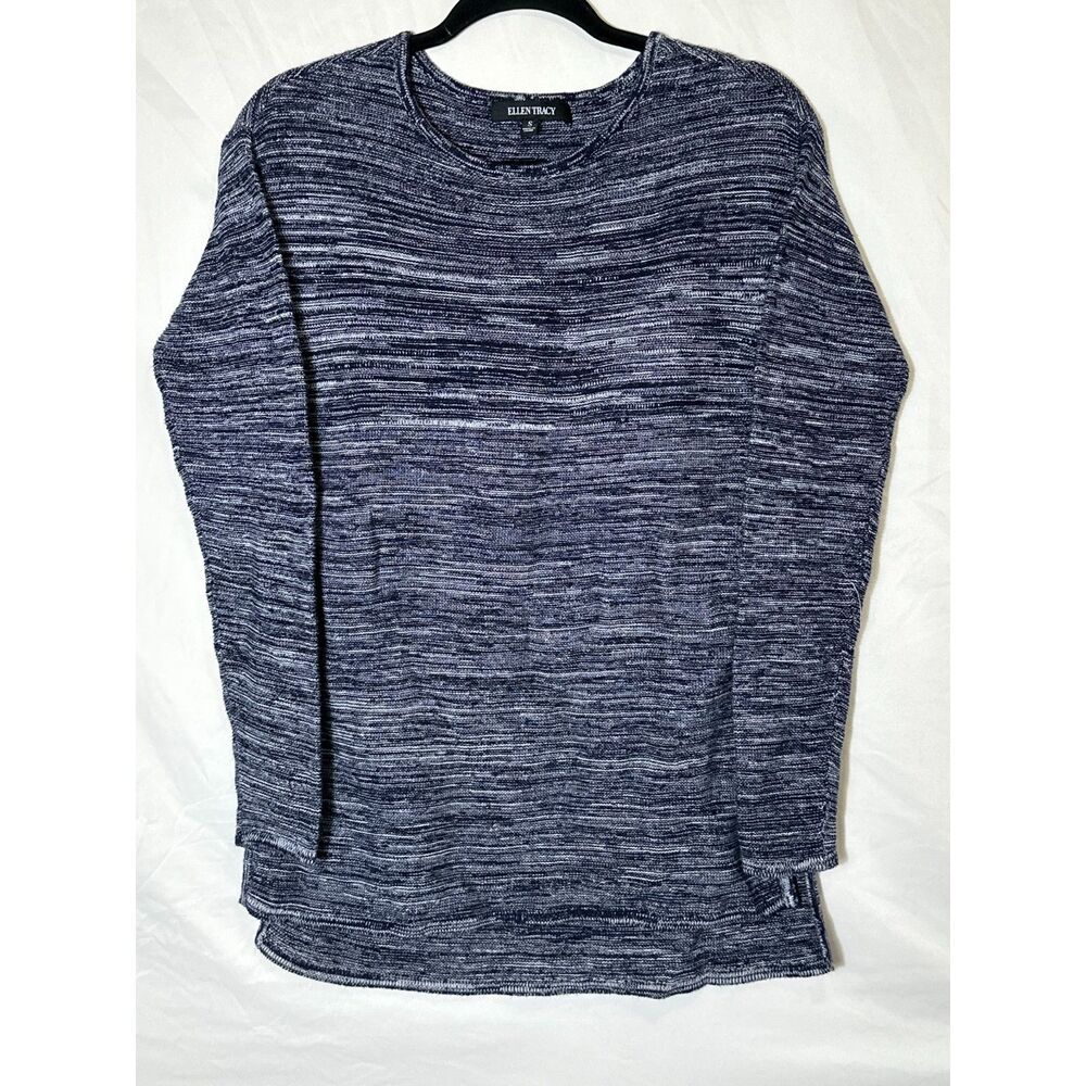 Ellen Tracy Women's Warm Navy Blue Marled Loose Knit Long Sleeve Sweater Size S